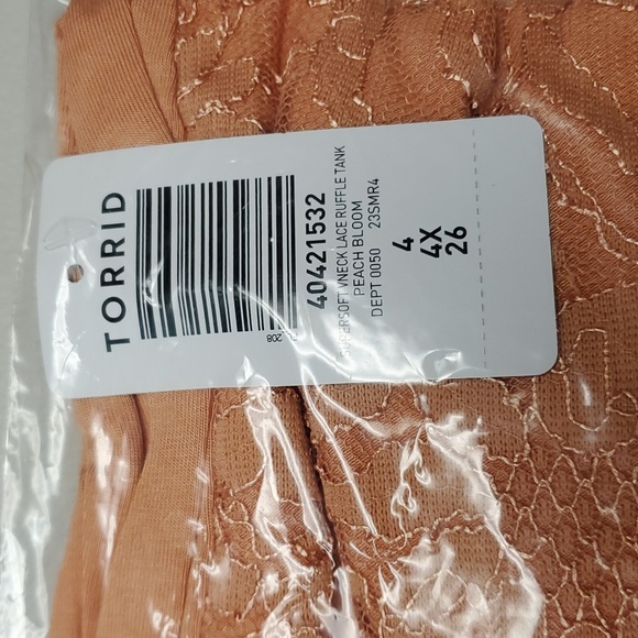 ❤NWT VINTAGE TORRID TEE - PEACH SUPER SOFT - RUFFLE SLEEVE - LACE DETAIL TOP - Picture 12 of 12
